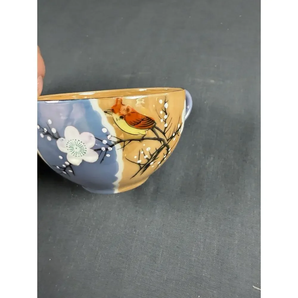 Vintage Peach Blue Cardinal Japanese Lusterware Hand-Painted Cup Single